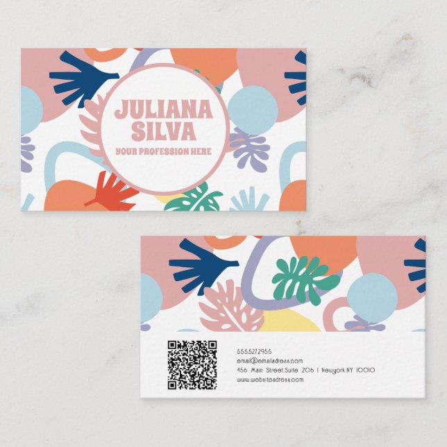 Modern Forest Pattern Swatch with QR Business Card (Front/Back)