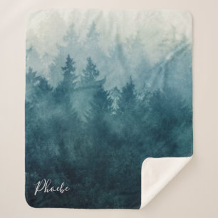Modern Forest Print Personalized Sherpa Blanket