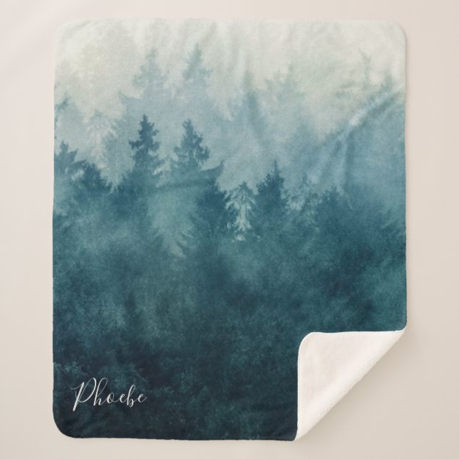 Modern Forest Print Personalized Sherpa Blanket (Front)