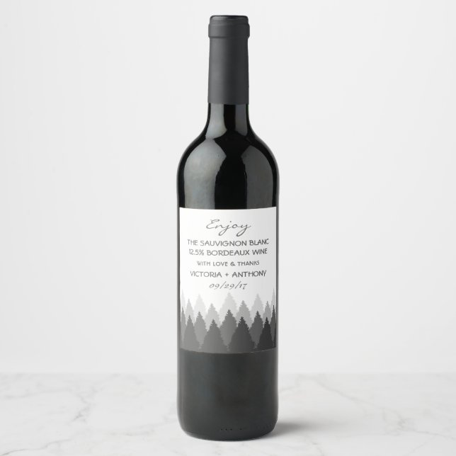 Modern Forest Range Woodland Wedding Favour Wine Label (Front)