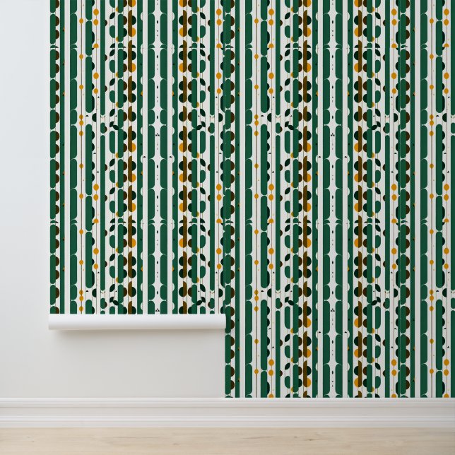 Modern Forest Stripes - Mid-Century Geometric Wallpaper (Application)