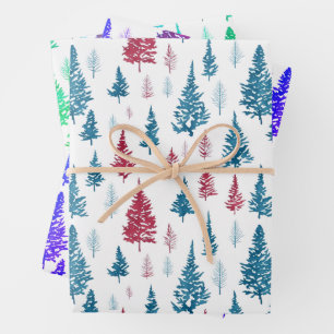 Modern Forest Tree Watercolor Illustration Wrapping Paper Sheet
