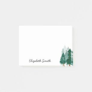Modern Forest Trees Watercolor Rustic Script Name Post-it Notes