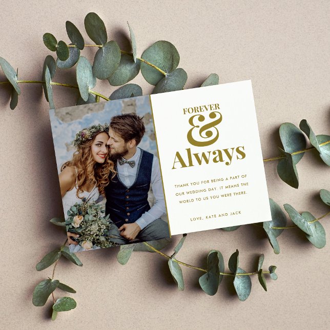 Modern Forever Gold Photo Wedding Thank You Card (Creator Uploaded)