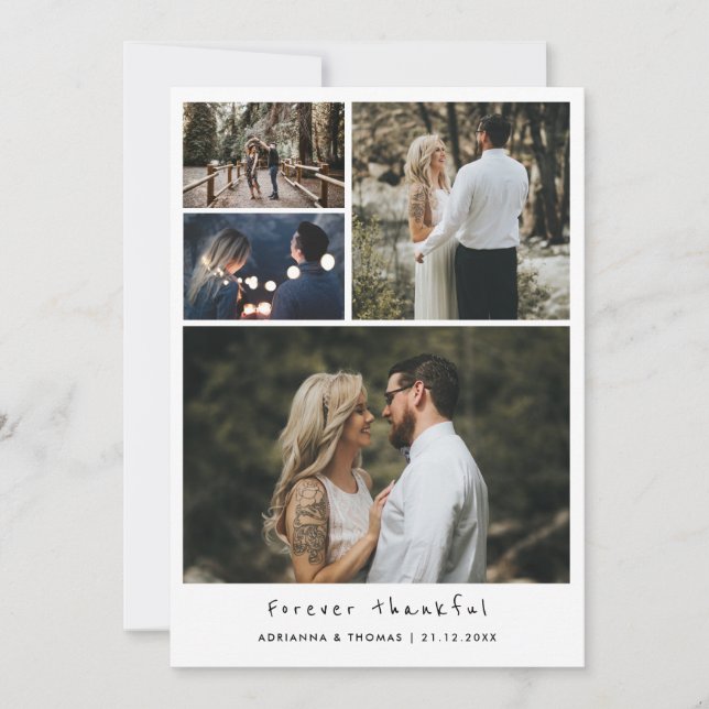 Modern Forever Thankful Couple Photo Wedding Thank You Card (Front)