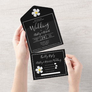 Modern Formal Classic, White on Black, Wedding All In One Invitation