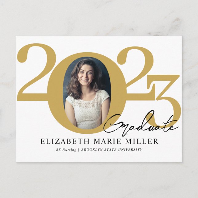 Modern Formal Grad Class of 2023 Photo Graduation Announcement Postcard (Front)