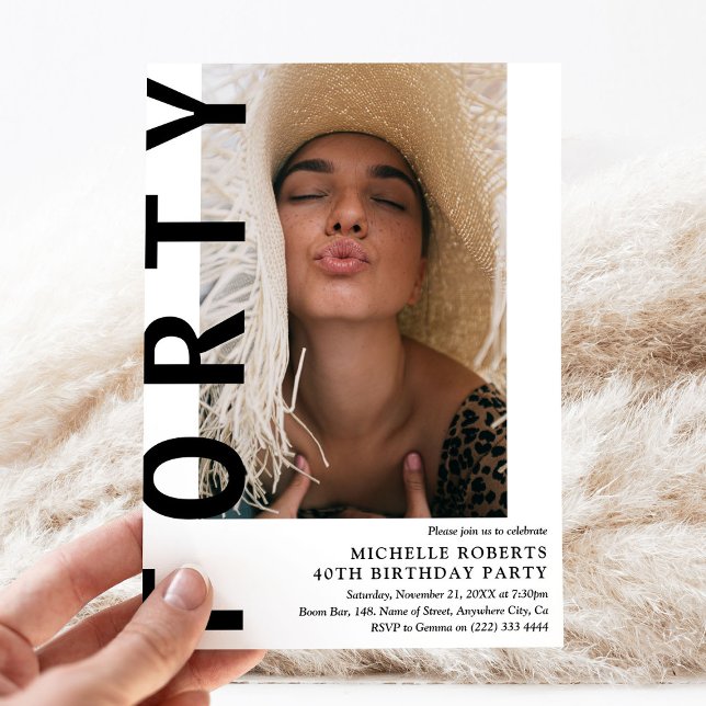 Modern FORTY Photo 40th Birthday Party Invitation (Creator Uploaded)