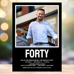 Modern FORTY Photo 40th Birthday Party Invitation