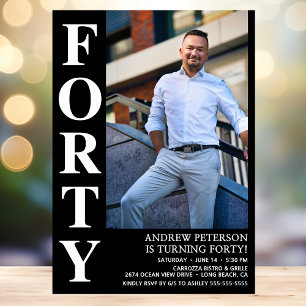Modern FORTY Photo 40th Birthday Party Invitation