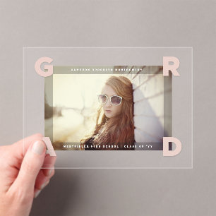 Modern Four Corners GRAD Simple Photo Graduation Acrylic Invitations