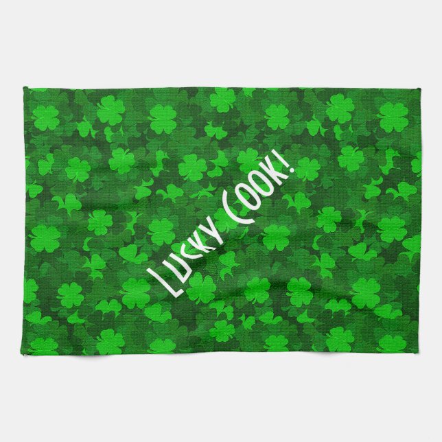 Modern Four Leaf Clover Floral Kitchen Towel (Horizontal)