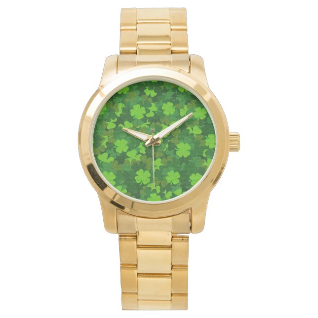 Modern Four Leaf Clover Floral Watch (Front)