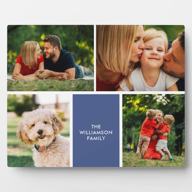 Modern Four Photo Collage Family Name Plaque (Front)