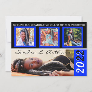 Modern Four Photo Slots Blue Graduation Announcement