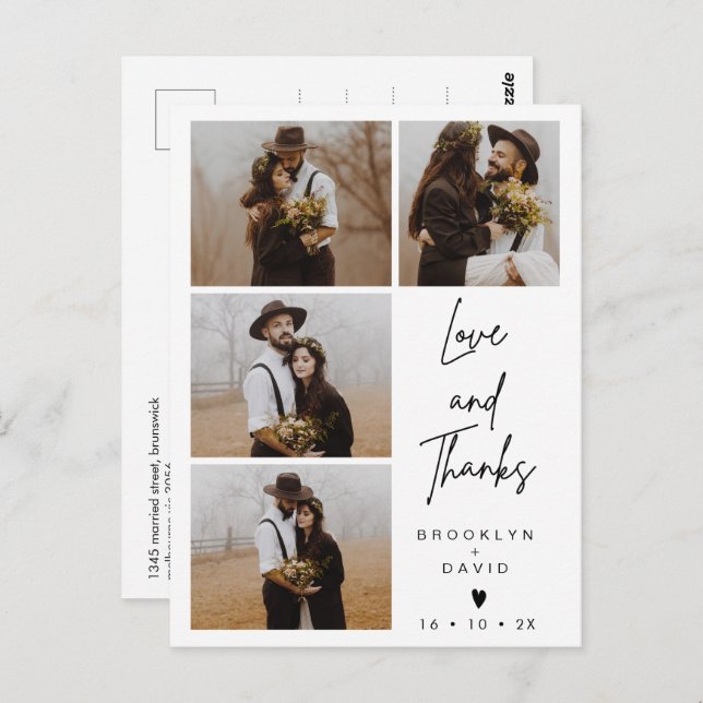 Modern Four Photo Wedding Thank You Postcard (Front/Back)
