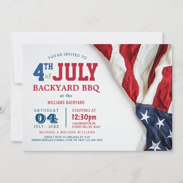 Modern Fourth of July Backyard BBQ USA Flag Invitation (Front)