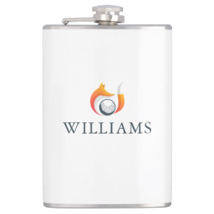 Modern Fox And Golf Ball Personalized Name Hip Flask