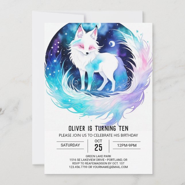 Modern Fox Woodland Birthday Invitation (Front)