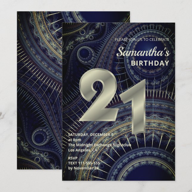 Modern Fractal 21st Birthday Invitation (Front/Back)