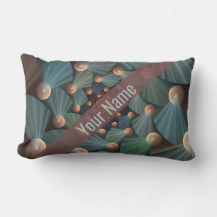 Modern Fractal Art Depth, Brown, Slate, Blue Name Lumbar Pillow