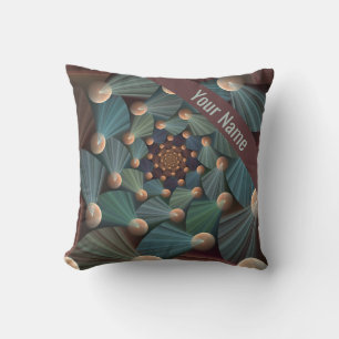 Modern Fractal Art Depth, Brown, Slate, Blue Name Throw Pillow