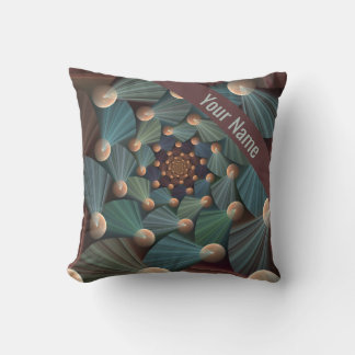 Modern Fractal Art Depth, Brown, Slate, Blue Name Throw Pillow