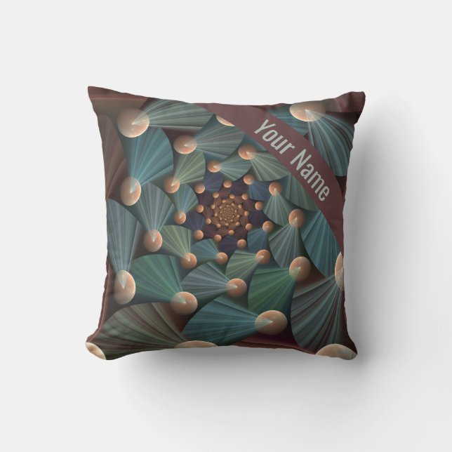 Modern Fractal Art Depth, Brown, Slate, Blue Name Throw Pillow (Front)