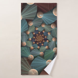 Modern Fractal Art With Depth, Brown, Slate, Blue Bath Towel