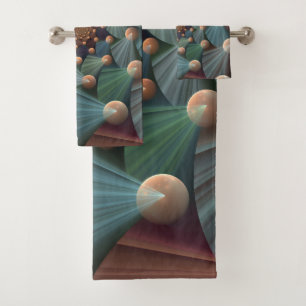 Modern Fractal Art With Depth, Brown, Slate, Blue Bath Towel Set