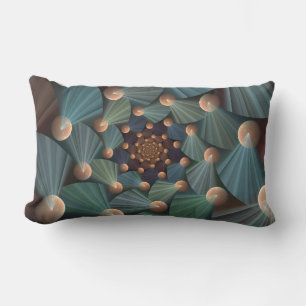 Modern Fractal Art With Depth, Brown, Slate, Blue Lumbar Pillow