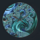 Modern Fractal Blue Bright Metallic  Large Clock<br><div class="desc">This design may be personalized by choosing the Edit Design option. You may also transfer onto other items. Contact me at colorflowcreations@gmail.com or use the chat option at the top of the page if you wish to have this design on another product or need assistance. See more of my designs...</div>