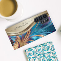 Modern Fractal Blue Gold Handwritten Name Case-Mat