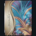 Modern Fractal Blue Gold Handwritten Name iPad Cover<br><div class="desc">This design is also available on other phone models. Choose Device Type to see other iPhone, Samsung Galaxy or Google cases. Some styles may be changed by selecting Style if that is an option. This design may be personalized in the area provided by changing the photo and/or text. Or it...</div>