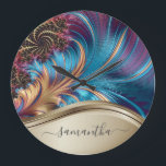 Modern Fractal Blue Gold Handwritten Name  Large Clock<br><div class="desc">This design is also available on other phone models. Choose Device Type to see other iPhone, Samsung Galaxy or Google cases. Some styles may be changed by selecting Style if that is an option. This design may be personalized in the area provided by changing the photo and/or text. Or it...</div>