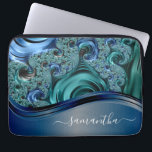 Modern Fractal Blue Handwritten Name  Laptop Sleeve<br><div class="desc">This design may be personalized in the area provided by changing the photo and/or text. Or it can be customized by clicking Personalize this Template and then choosing the click to customize further option and delete or change the colour of the background, add text, change the text colour or style,...</div>