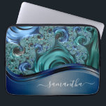 Modern Fractal Blue Handwritten Name  Laptop Sleeve<br><div class="desc">This design may be personalized in the area provided by changing the photo and/or text. Or it can be customized by clicking Personalize this Template and then choosing the click to customize further option and delete or change the colour of the background, add text, change the text colour or style,...</div>