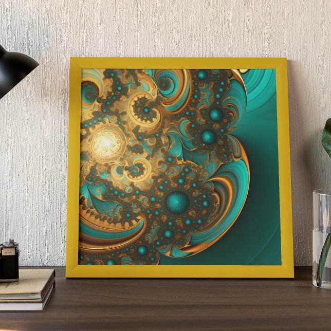 Modern Fractal Gold Turquoise blue  Poster (Creator Uploaded)