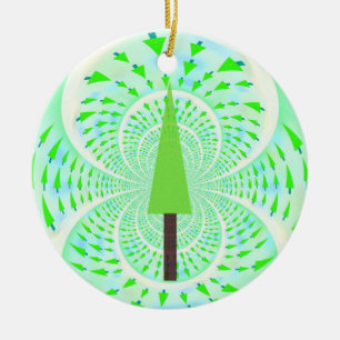 Modern Fractal Green Tree Design Ceramic Ornament