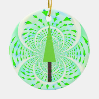 Modern Fractal Green Tree Design Ceramic Ornament
