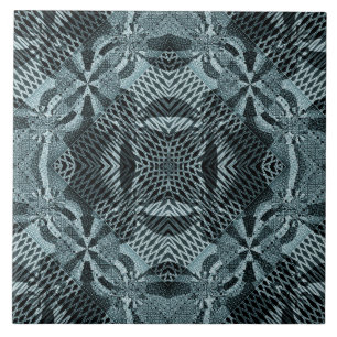 Modern Fractal Grid Floral Blue Beauty Tile