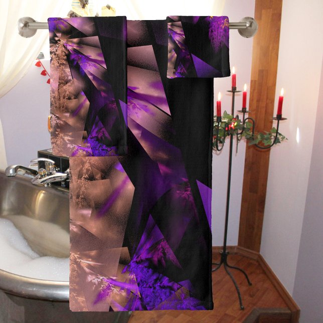 Modern fractal in black and purple bath towel set (Creator Uploaded)