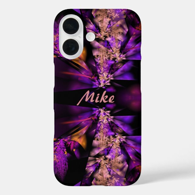 Modern fractal in black and purple, personalized  Case-Mate iPhone case (Back)