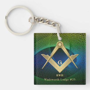 Modern Fractal Masonic Monogrammed  Keychain