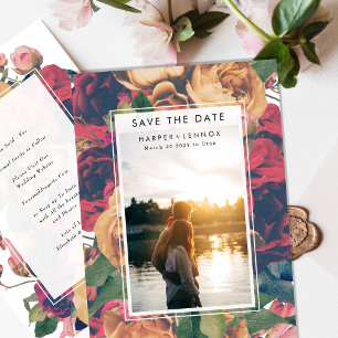 Modern Frame Boho Antique Roses Editable Photo Save The Date