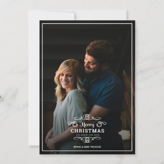 Modern frame Christmas + New Year Typography Photo Holiday Card