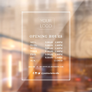 Modern Frame Custom Business Logo Opening Hours Window Cling