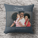 Modern Frame |  Family is EVERYTHING Photo Gold Throw Pillow<br><div class="desc">Modern family keepsake,  this elegant photo throw pillow features your favourite photo in a gold frame alongside your custom name and date established on dark dusty blue. Great gift for the holidays,  Mother's Day or Valentines!</div>