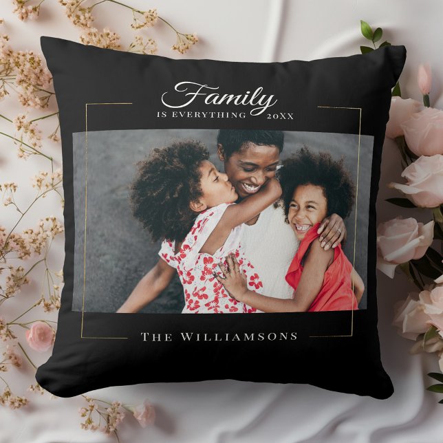 Modern Frame |  Family is EVERYTHING Photo Gold Throw Pillow (Creator Uploaded)