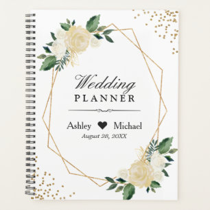 Modern Frame Greenery Ivory Gold Floral Wedding Planner